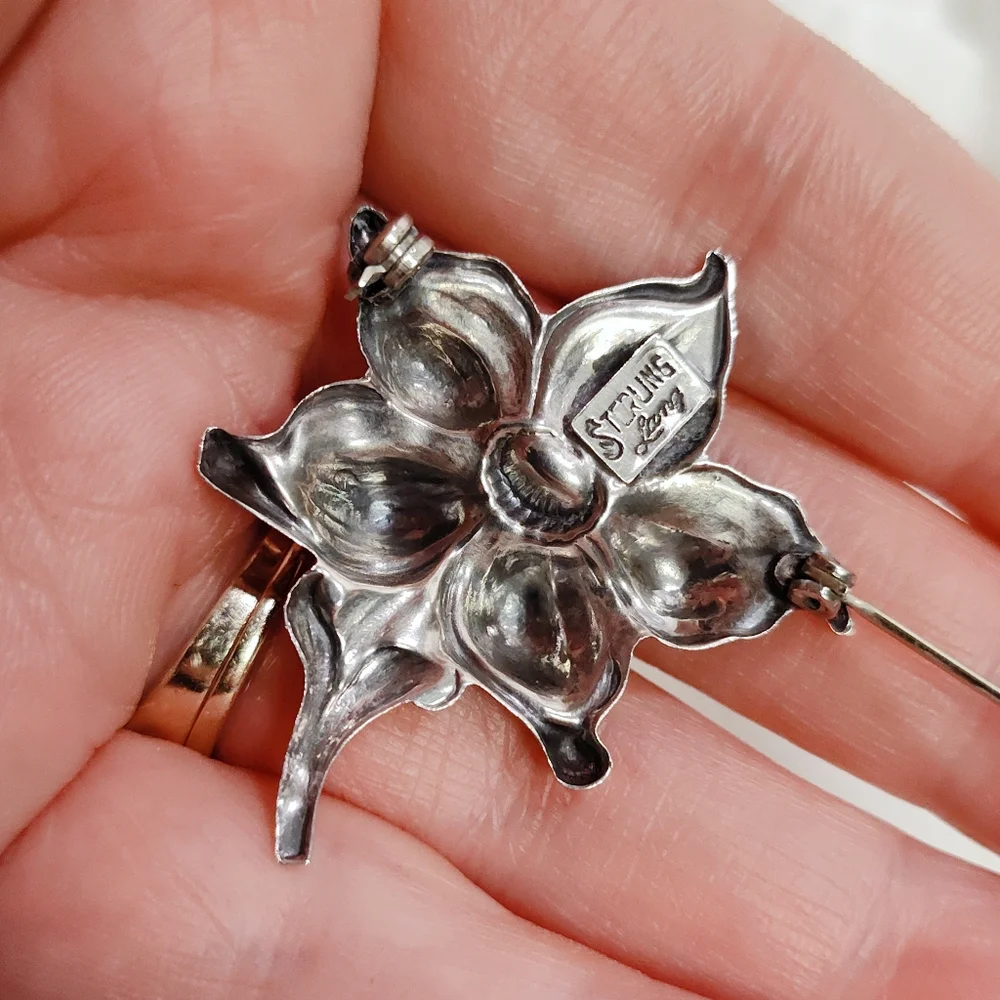 Vintage Sterling Silver LANG Flower Brooch Pin